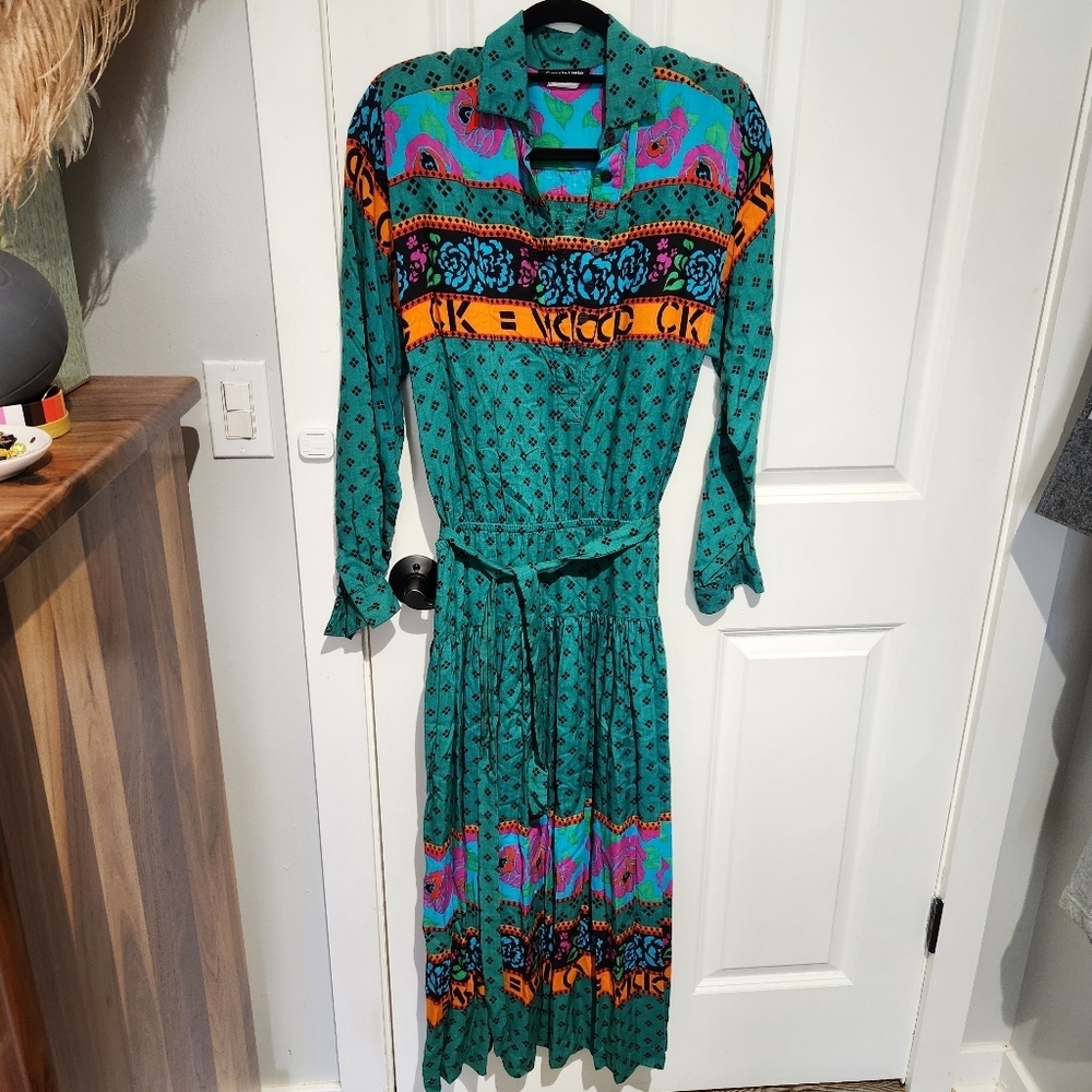 Bright colorful vintage shirt dress boho retro 80s 90s